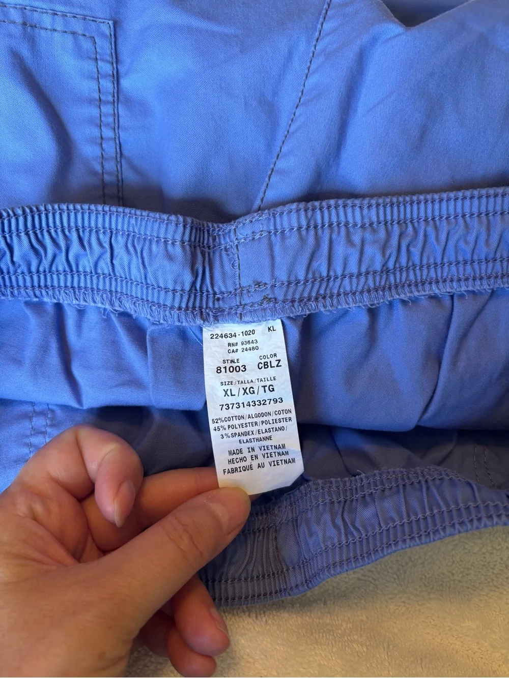 Dickies - Men's Lt Blue Cargo Scrub Pants w/ Elastic Waist. Size XL Style 81003